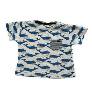 JOJO MAMAN BEBE Blue Whale Print Short Sleeve Tee Size 2-3 Toddler Pocket Cotton
